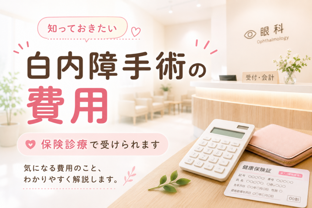 白内障手術の費用について紹介したイメージ画像。保険診療で受けられることや、費用の目安・制度について解説する記事内で使用する画像。