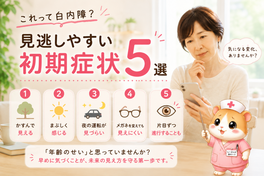 白内障の見逃しやすい初期症状5選を紹介するイメージ画像